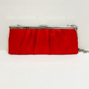 Jessica McClintock Red Stain Purse Clutch Silver Chain Formal Cocktail